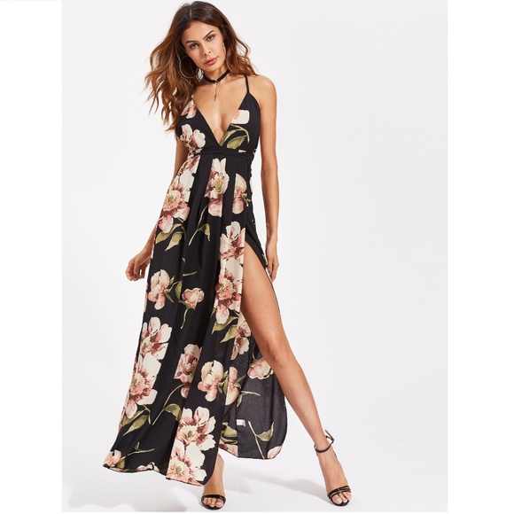 Dresses & Skirts - Strappy Slit Floral Maxi Dress XL